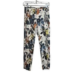 Wood Wood Floral Print‎ Pants Women's Size M Beige Blue Casual Trousers
